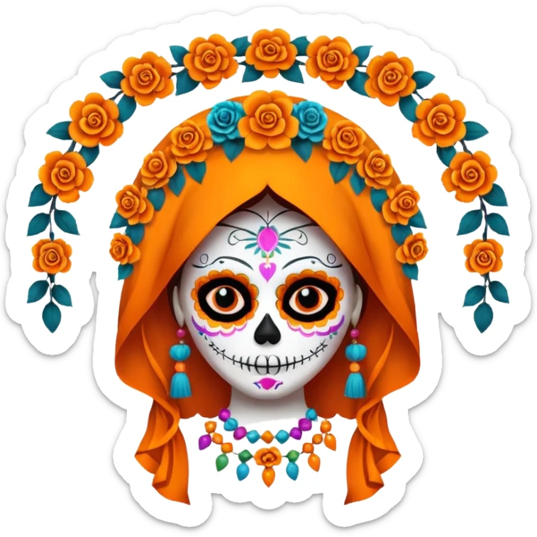 Cordeles de día de muerto color naranja con la cara de la catrina en ellos  sticker
