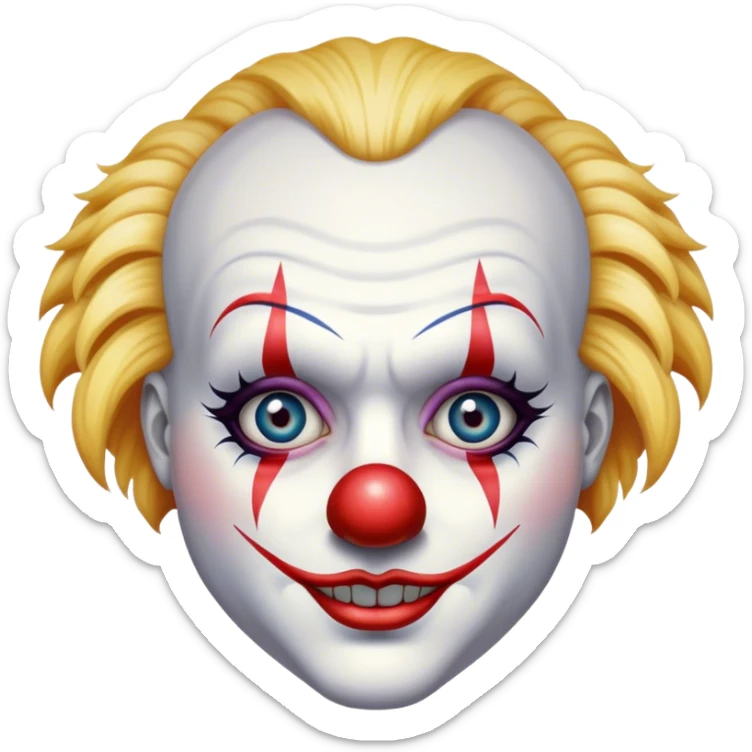 Extremely detailed image of a creepy and terrifying clown, each lash, eye, and hair is shown in stunning detail as though captured in a timeless photograph, rich textures, visually rich, so lifelike that it feels like it could leap off the page at any moment sticker