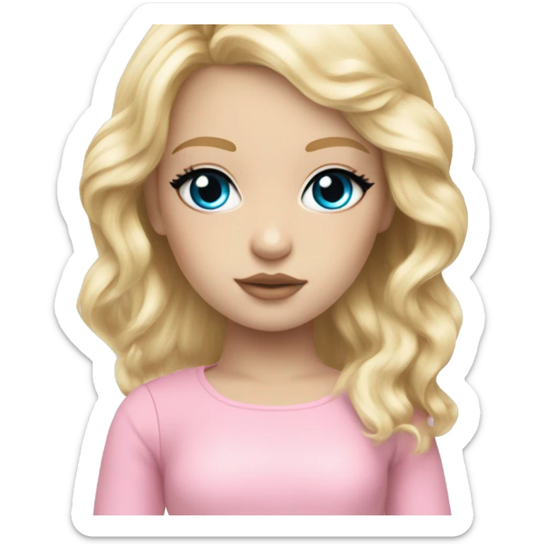 ocean blue doll eyes, blonde hair, feminine, pink, girl, angelic sticker