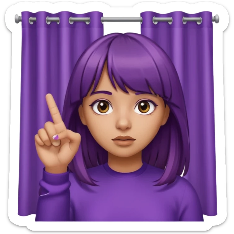 Tanned Girl with purple and brown hair straight hair with curtain bangs flipping bird finger with ball and rolling her eyes sticker