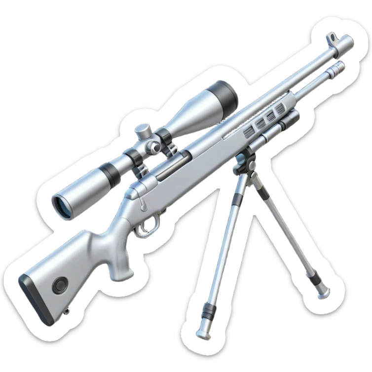 mini ICBM sniper rifle with a very long barrel, lots of high-tech gadgets, futuristic details sticker