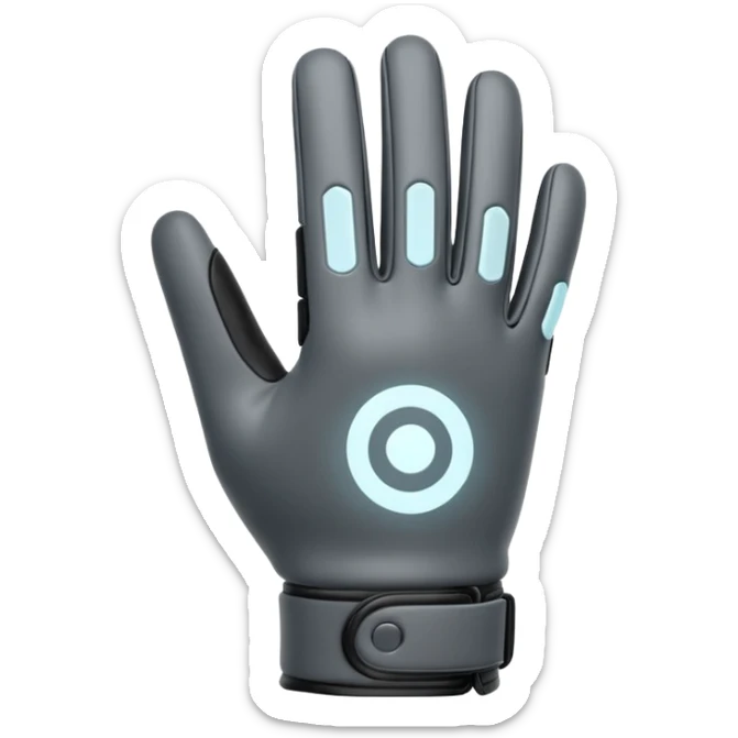 Minimal emoji of a futuristic nano-tech glove with subtle glowing lines, flat sci-fi wearable icon sticker