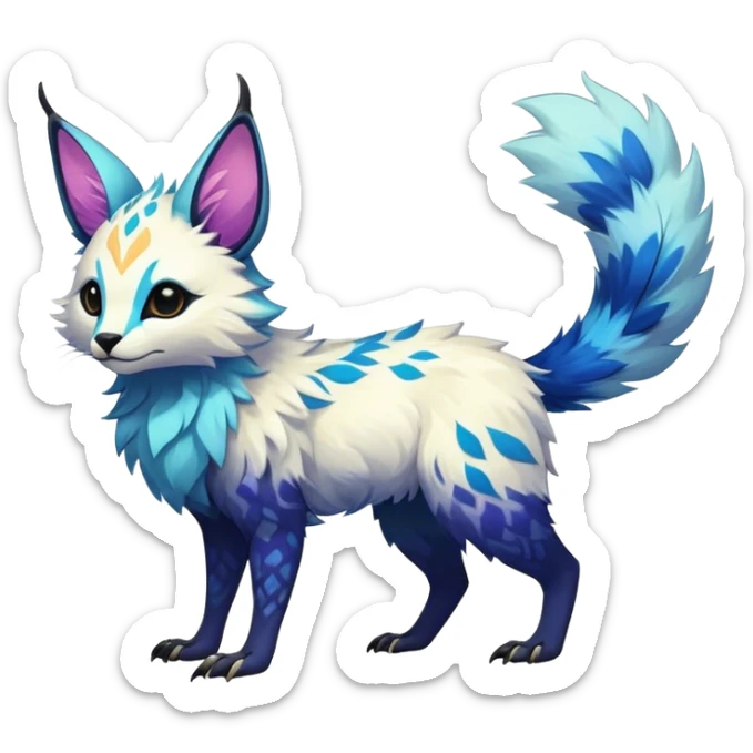 Epic Feral Rare Fantasy shiny cool fluffy Vernid-Trico-species-hybrid-animal by LiLaiRa, random markings, tufted ears, full body sticker