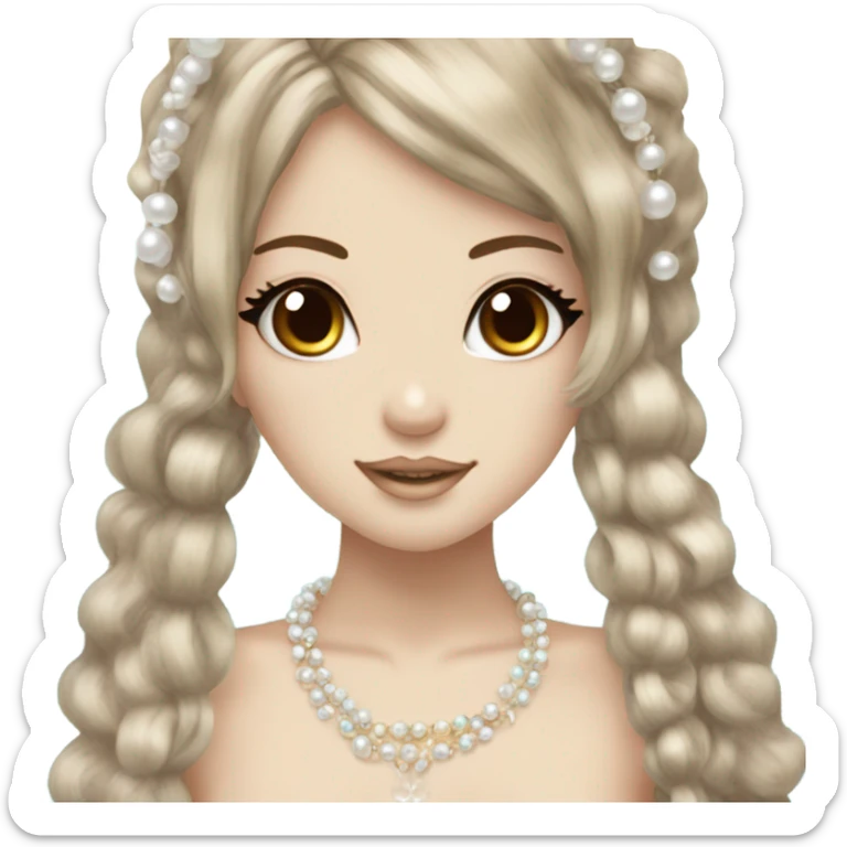 mermaid hime gyaru girl, brown hair, pearles sticker