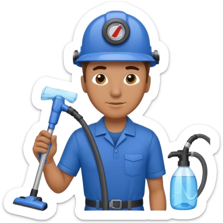 técnico de limpieza hombre sujetando la boquilla de una aspiradora de agua sticker