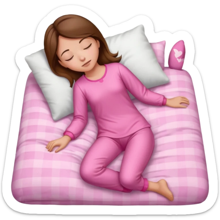 Menina de cabelos castanhos de corpo inteiro, pijama rosa, dormindo sticker