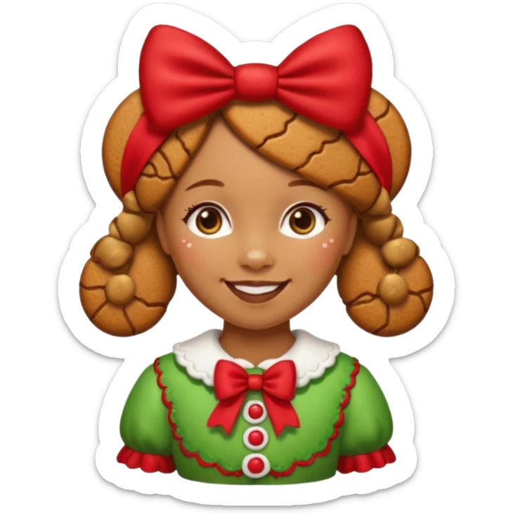 Christmas cookie with arms and legs but make it a girl, wearing red bow on her head sticker