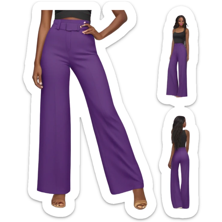 Realistic isolated pair of high waist long wide leg dressy casual pants in purple sticker
