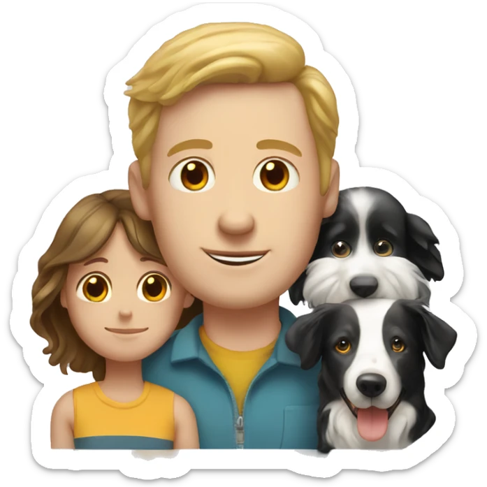 white  man,  white woman, five white  children and a border collie sticker