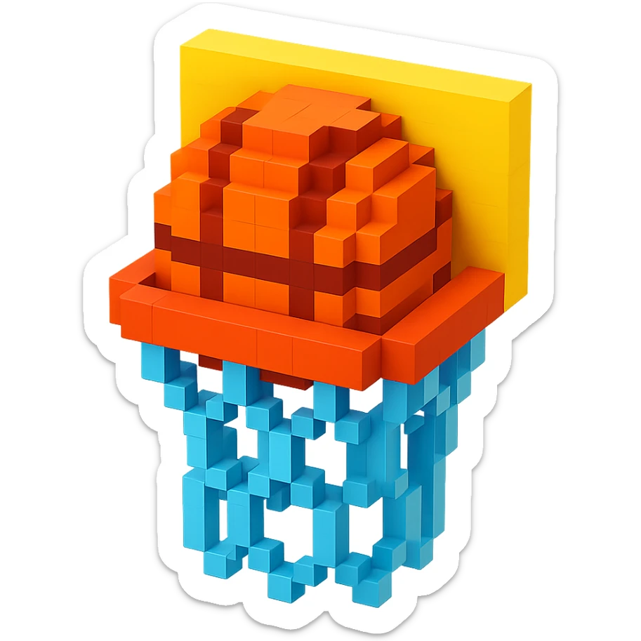 A voxel-style basketball in a net, variation 4 sticker
