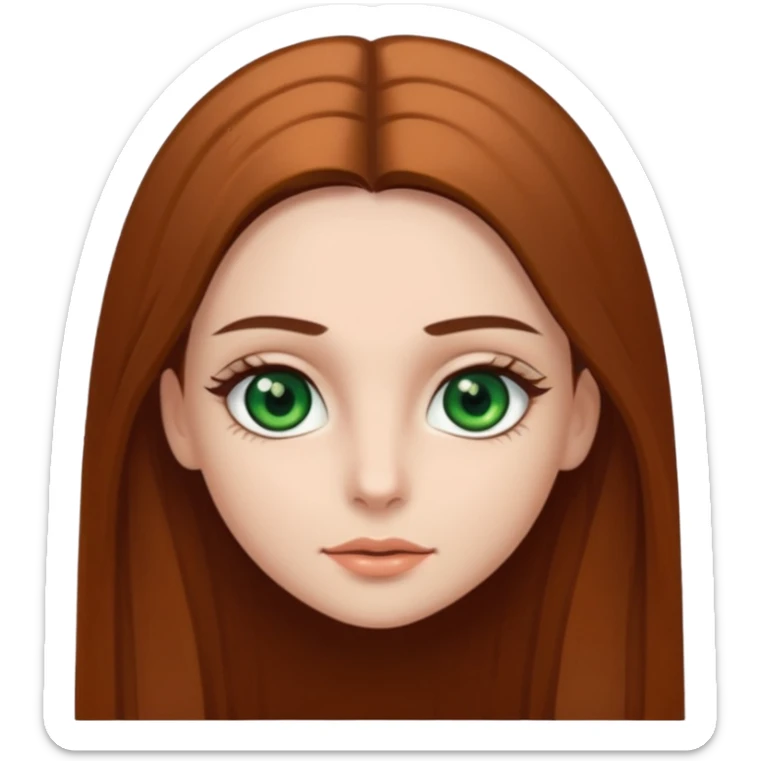 Girl with dark green eyes, light eyebrows and long brown straight hair sticker