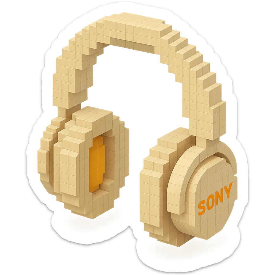 full-size Sony headphones, ivory color, isometric view sticker