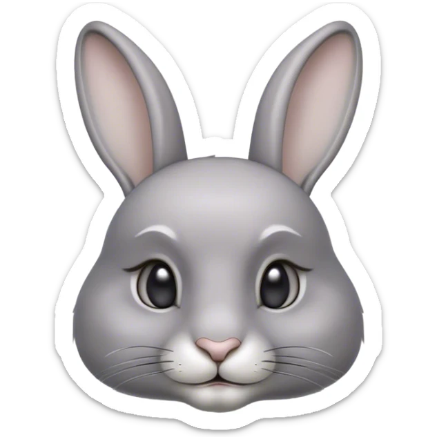 Cinematic Noble Grey Rabbit Portrait Emoji, Poised and regal, with a compact, graceful build and a smooth, elegant grey fur, long, delicate ears and deep-set soulful grey eyes, Simplified yet sharp and sophisticated features, highly detailed, glowing with a soft, dignified glow, high shine, intelligent and serene, stylized with an air of refined subtlety, focused and attentive, soft glowing outline, capturing the essence of a watchful and confident companion, so majestic it feels as though it could hop out of the screen with effortless authority! sticker