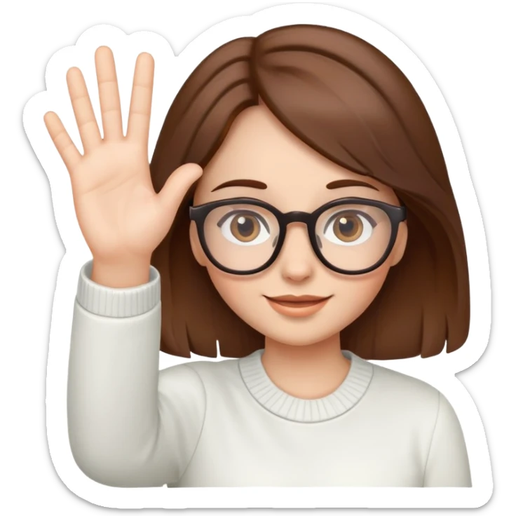 brown hair girl with glasses emoticon waving hello sticker