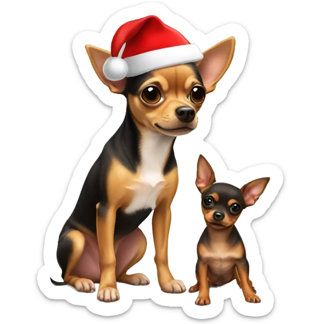 A blonde chihuahua and a miniature Pinscher wearing Santa hats  sticker