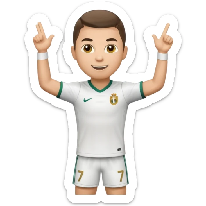 Cristiano Ronaldo inspired emoji, celebrating, in a soccer uniform, energetic pose sticker