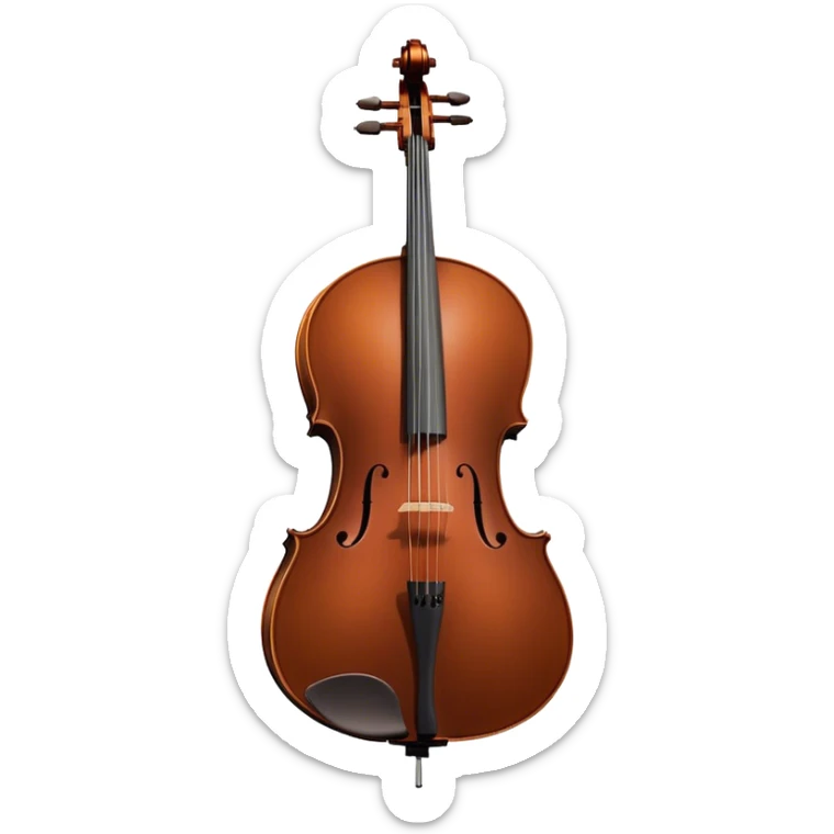 Cinematic Realistic Cello, deep brown polished wood, elegant f-holes curving gracefully, warm golden lighting creating depth, bow gently resting on the strings, glowing with the rich resonance of classical artistry. sticker