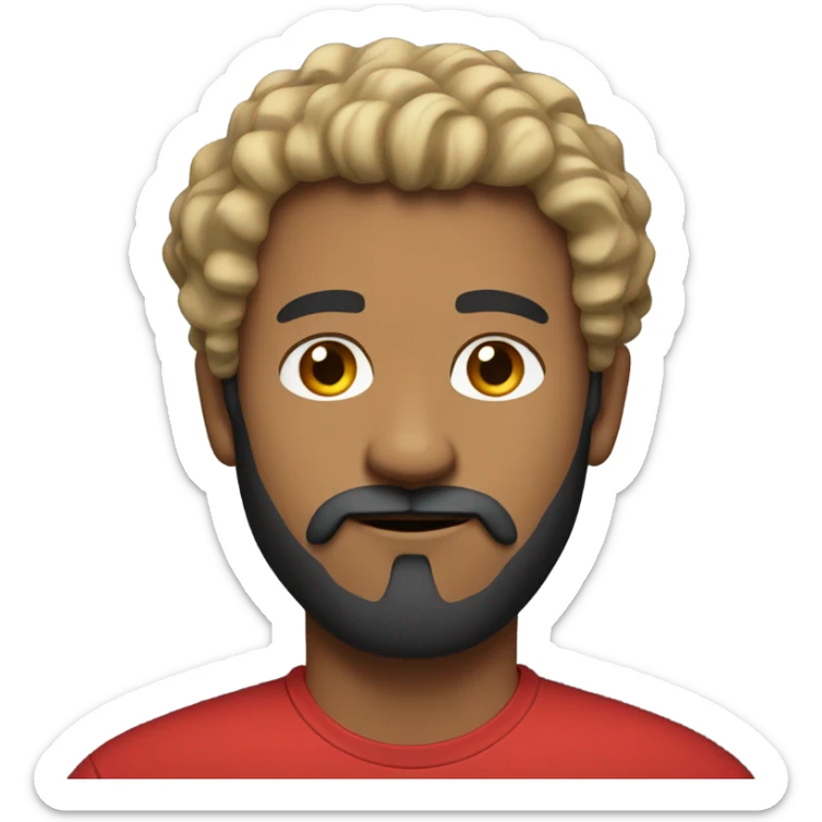 Man in red shirt tan skin curly black hair standing up beard and mustache  sticker