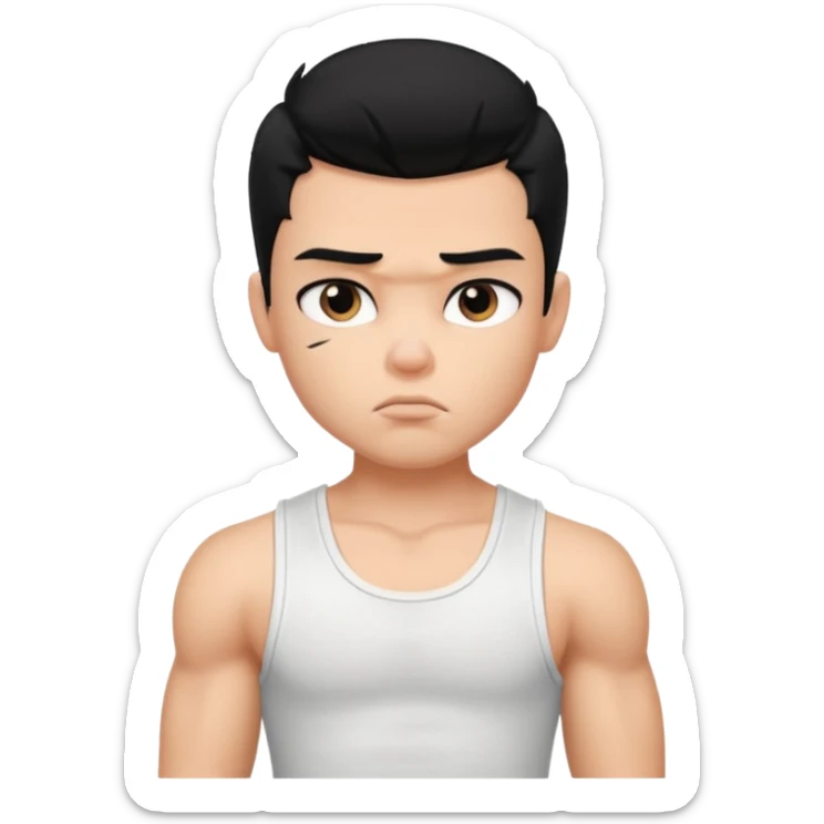 a pretty bratz boy with black hair and white sleeveless tank, biceps looking sad sticker