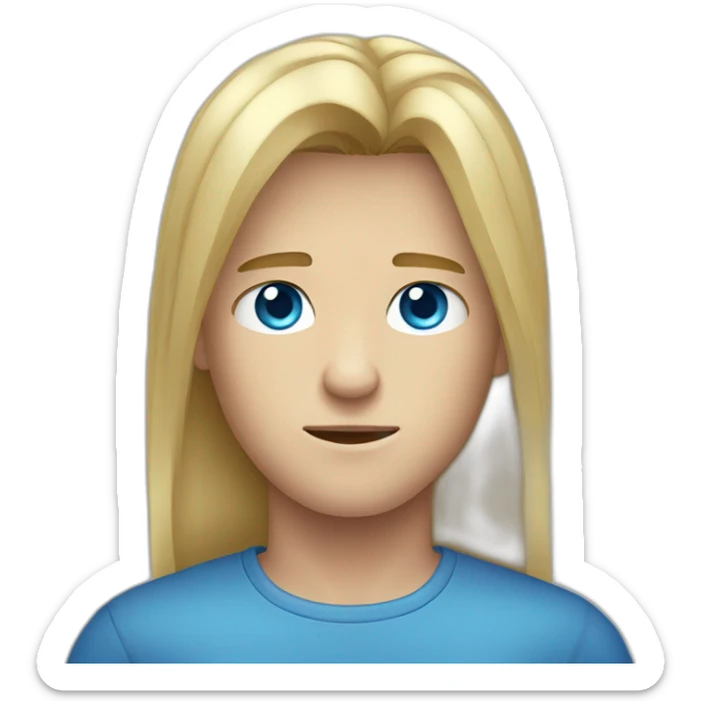 blue-eyed male frowning teenager long straight blond hair sticker