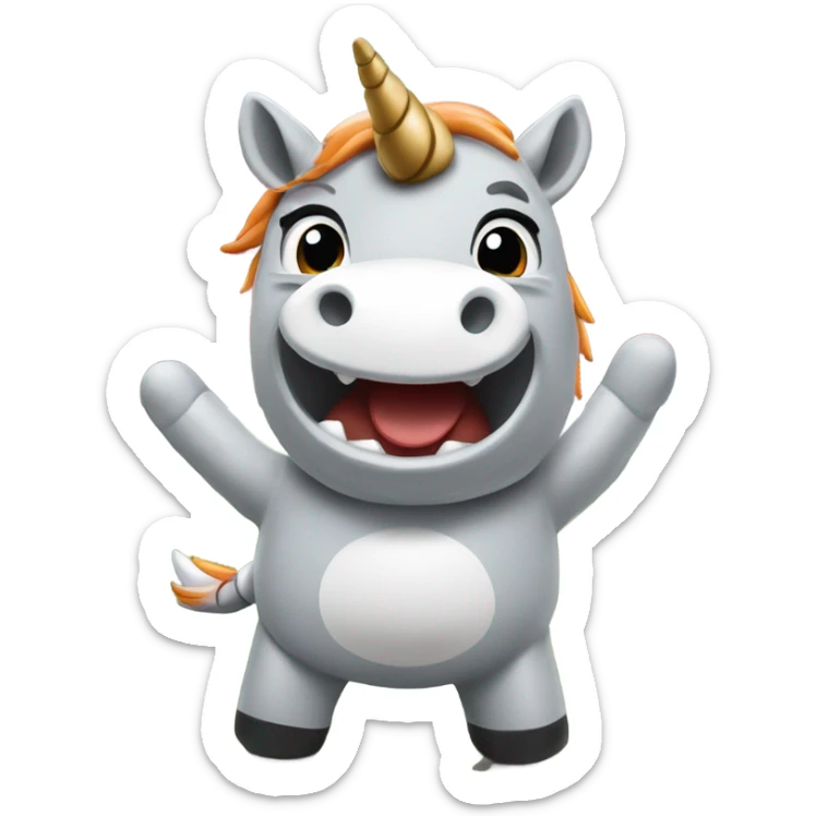 Gray happy Unicorn on a football field, wearing OSU state university shirt sticker