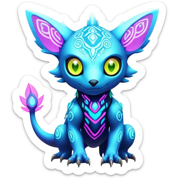  exotic futuristic lush cozy warm-colored modern colorful neon-colored cyber-Fakémon-Digimon-Trico-creature sticker