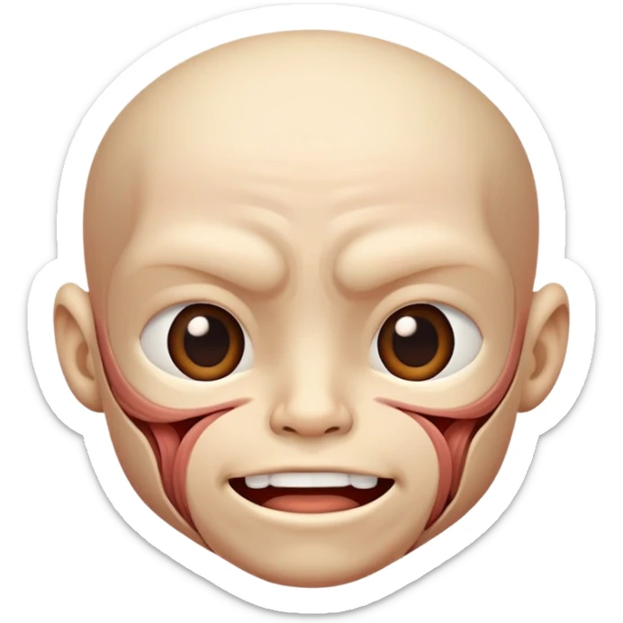 cute face with outer layer of skin removed showing detailed muscle textures and tissue, friendly and non-scary sticker