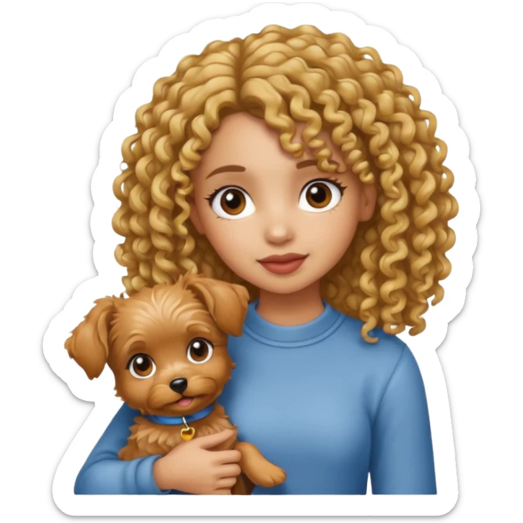 Light skin girl with curly hair holding a yorkie  sticker