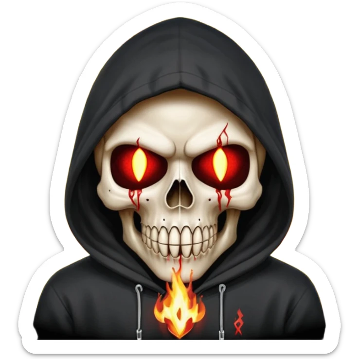 Bro I wanna skull with hoodie on the hoodie has to be on fire and I want matrix blood with the codes and weird numbers spilling out eyes and mouth almost give him a diamond grill in his mouth make it shinny where is the matrix symbols  sticker