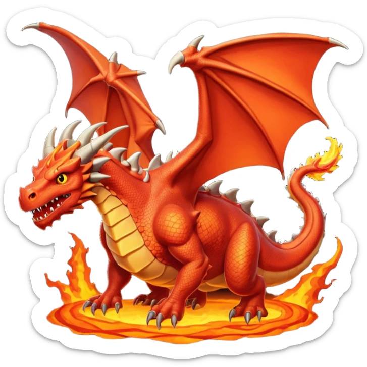 Le Molosse de Lave, c’est un monstre volant fait de roche et de magma, genre un dragon golem sorti d’un donjon niveau enfer.
Son corps est énorme, tout en pierre noire craquelée sticker