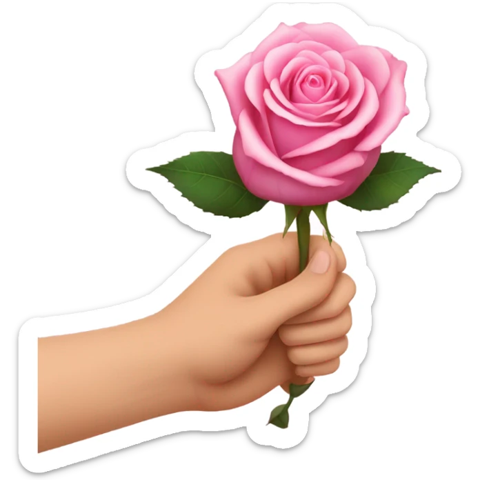 An image of a hand holding a pink rose, with a thorn piercing the skin, showing , symbolizing the pain of beauty or love sticker