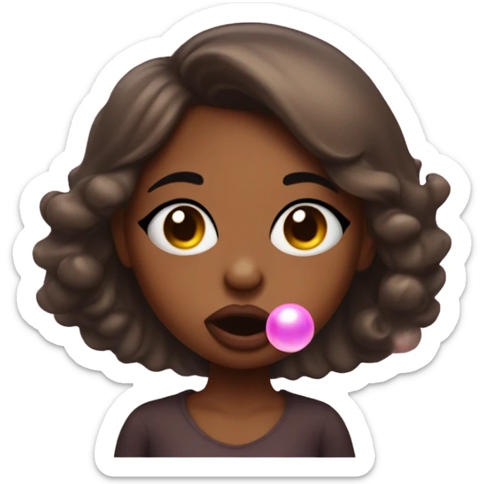 Sassy brown skin girl rolling her eyes blowing a bubble with gum sticker