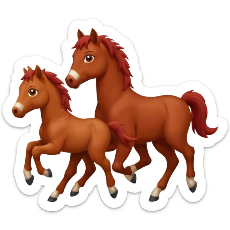 red horse and two baby horsees agressive running money sticker