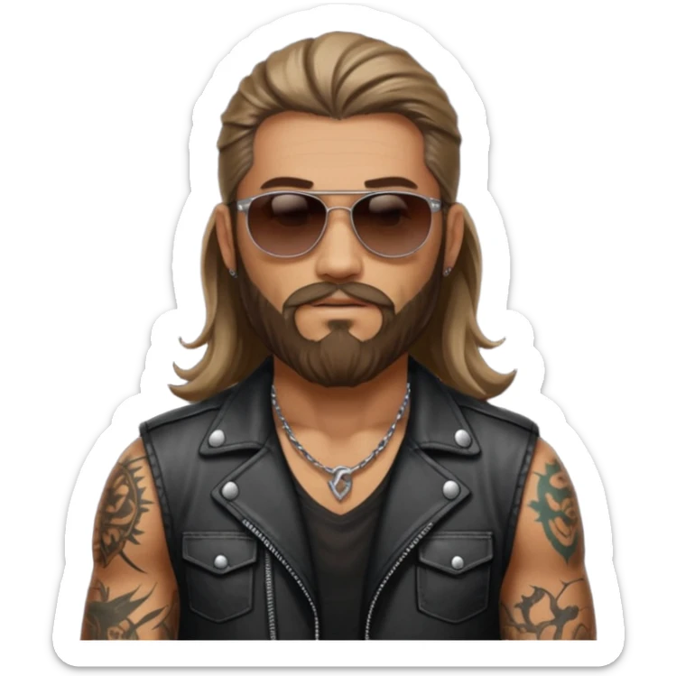 biker gang with sunglass and rugged guy bearded long hair in tatoots sticker