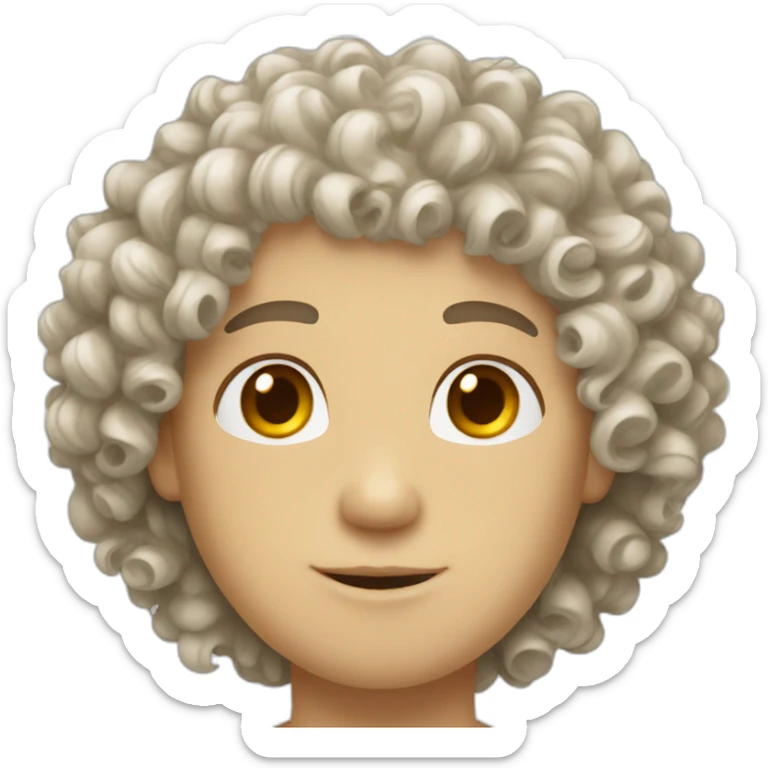a white curly hair guy with brown curly hair girl sticker