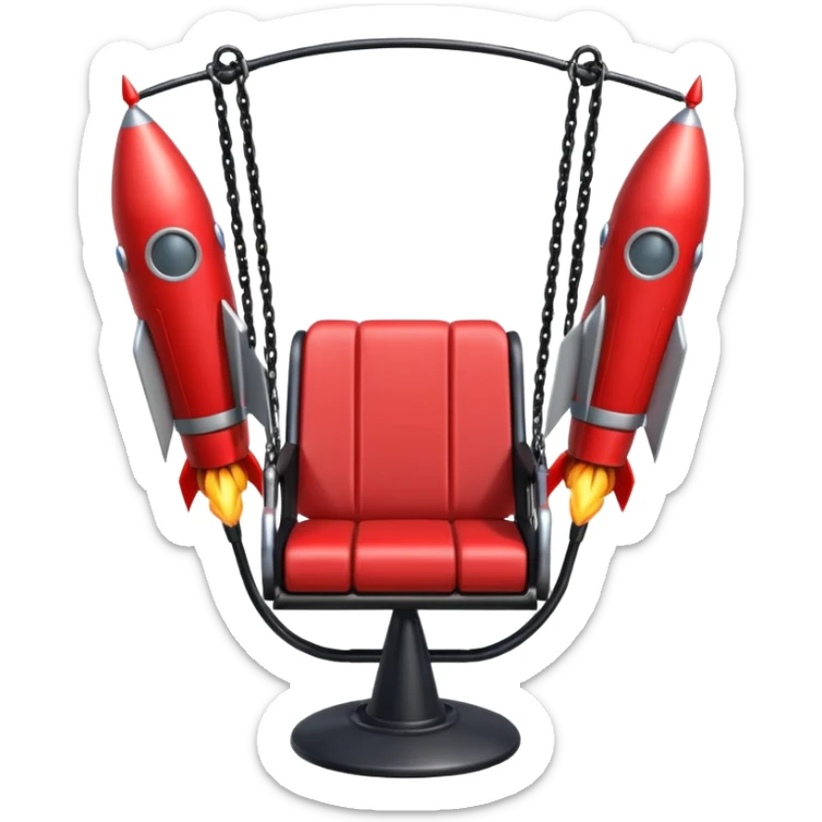 a swing with large rockets attached to the sides of the seat, as if ready to launch the person off sticker