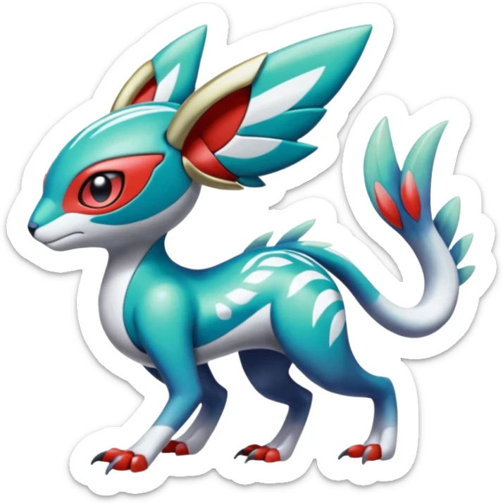 Shiny Colorful Futuristic Cyber-Vernid-Trico-Meloetta-Latias-Koraidon-Peppercat-Protogen-Pokémon-Digimon-Fakémon-fusion-hybrid-creature sticker