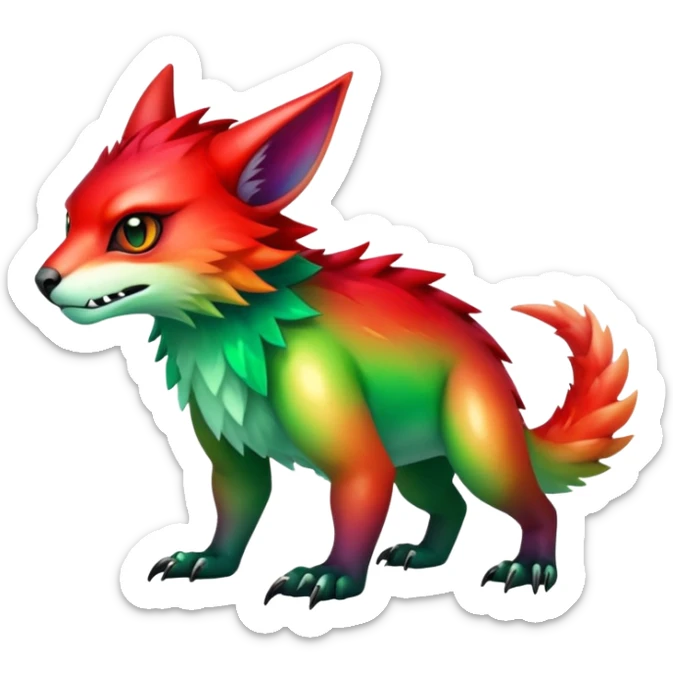 Cool Edgy Green-Red-gradient badass colorful Fionbri-Vernid-Trico-animal-creature full bodyd sticker