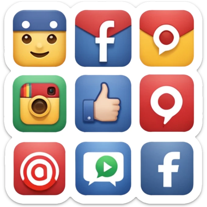 Socail media sauare emoji style icons 
Creat the quadrant with the logos of F.B, X, Trustpilot, Instagram, Youtube, Linkedineach icon is ther only ones, asme size, only icons of the social media that I mentioned only 6 icons sticker