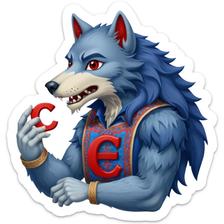 a werewolf hand just the hand holding the letter c make the c made out of persian carpet texture sticker