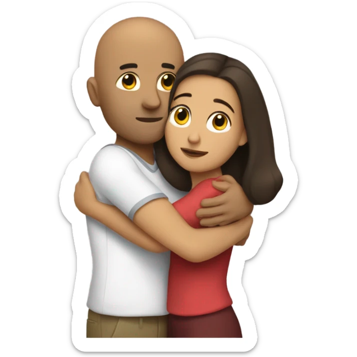 Comforting hug from brunette Puerto Rican to shorter bald male sticker