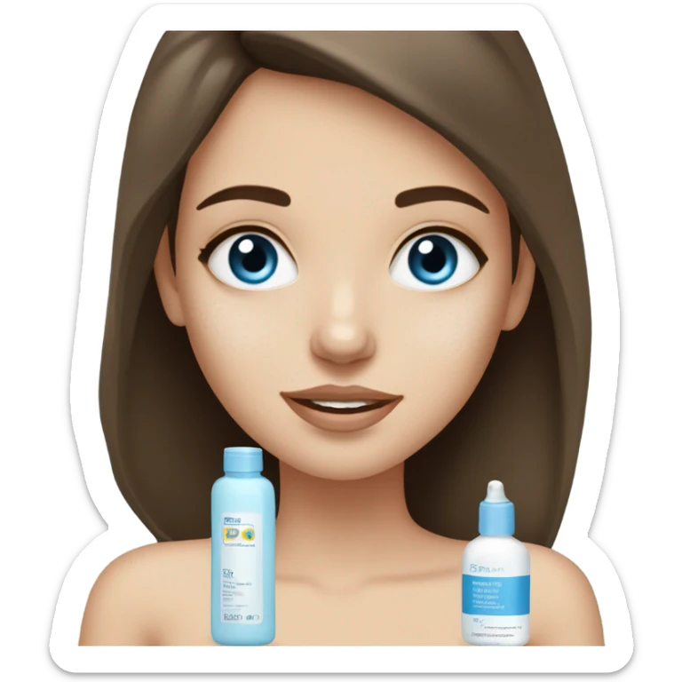 white freackles skin of a brunett blue eyed girl using skin care products  sticker