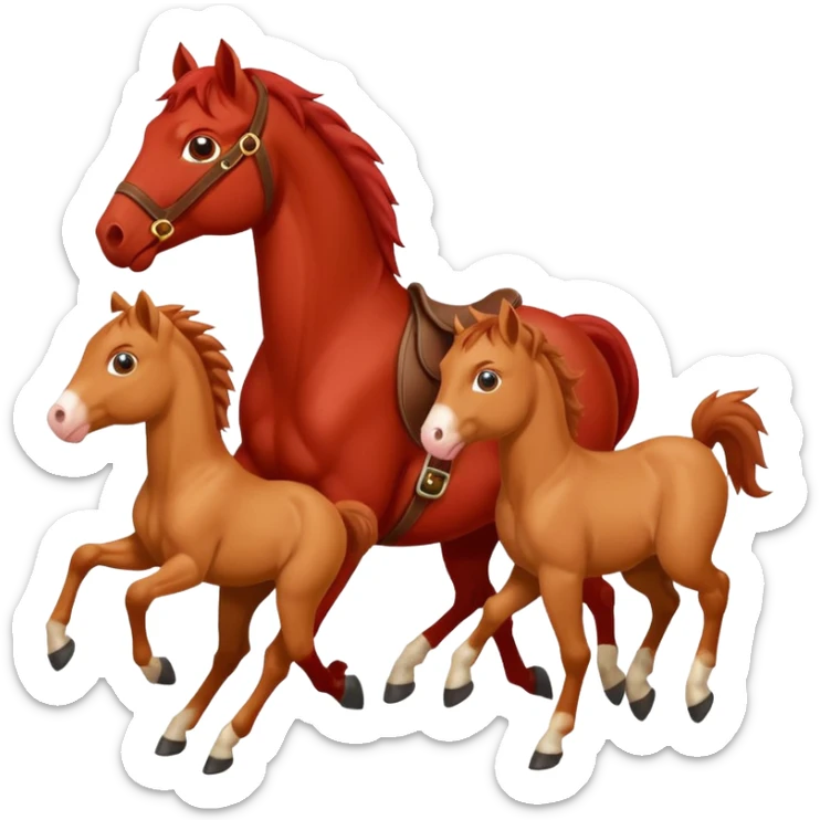 red horse and two baby horses agressive running money on the saddle sticker