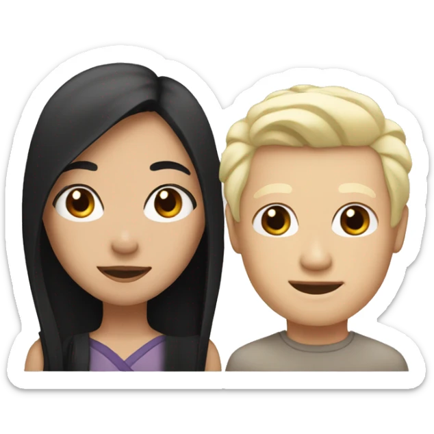Asian girl with black hair and white man with blond hair  sticker