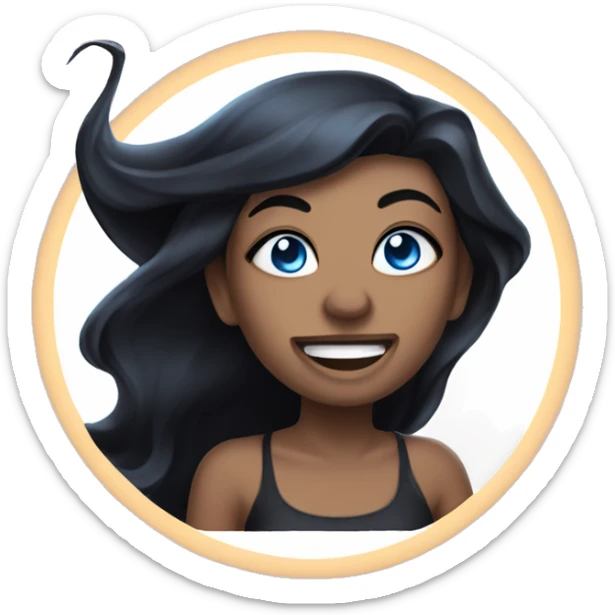 witch with black hair, blue eyes, and facial tattoos smiling ominously sticker