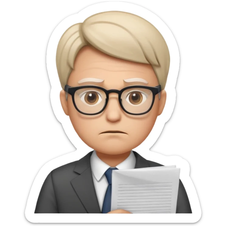 Frowns with Glasses, Office Boss: Business outfit, holding papers, frowning behind glasses, serious look
 sticker