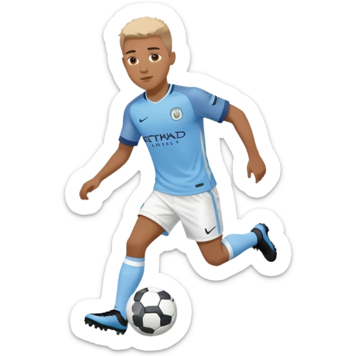 Soccer player wearing Manchester City sky blue jersey and white shorts sticker