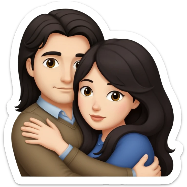 Man with dark long hair hugging a dark hair em curvy woman sticker