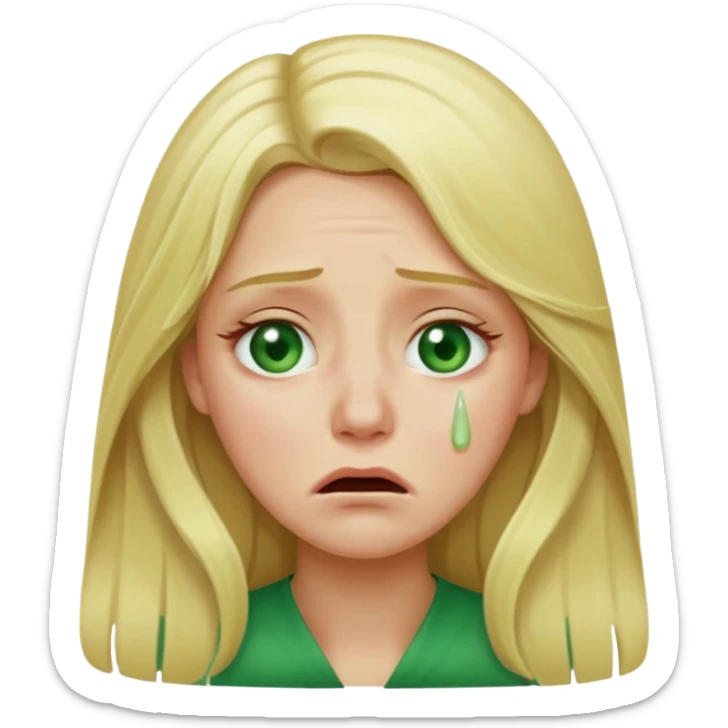 blonde with long hair and green eyes, crying, iOS Apple emoji style sticker
