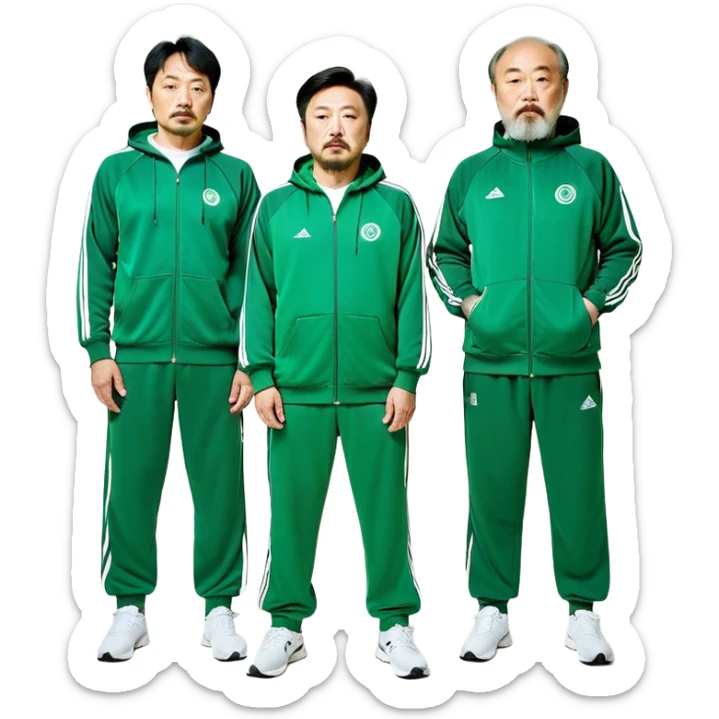 Park Ju-un is a middle-aged man, around 45 years old, green tracksuit, with tired eyes that carry the weight of a lifetime of struggles. His thin-framed glasses sit slightly crooked on his nose, one lens showing a faint crack from an earlier scuffle. His black hair, streaked with strands of gray, is unkempt and damp with sweat.

His face is gaunt, with deep wrinkles lining his forehead and around his mouth, evidence of years of stress and hardship. He wears the standard green Squid Game tracksuit (#369), but his jacket is slightly loose on his thin frame, and the collar is stained with sweat. His hands, slightly calloused from years of office work, tremble as he grips the small needle. sticker